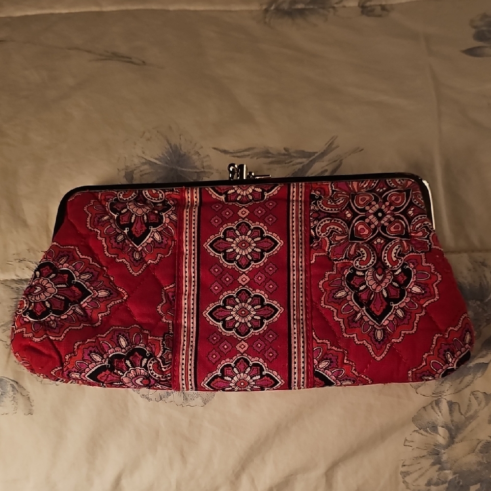 Vera Bradley Red and Pink Patterned Clutch